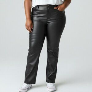 DEX Black Faux Leather High Waisted Flare Pants Vegan Plus Size 2X NWT